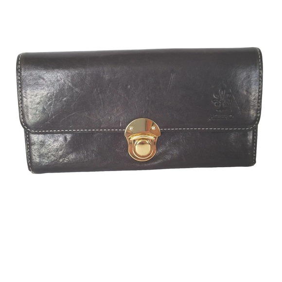 ALBERO Wallet Clutch Leather Black Solid Large Envelope Clasp High Quality Boho - Picture 1 of 10